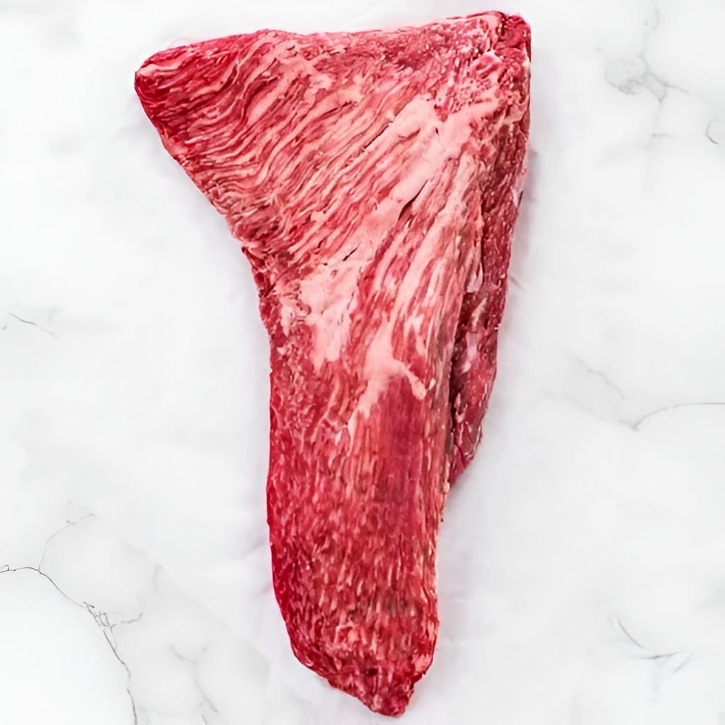 21-day dry-aged Tri-Tip on white marble